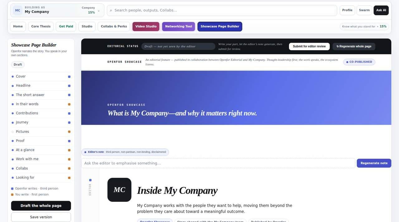 Openfor Builder, Showcase Page Builder