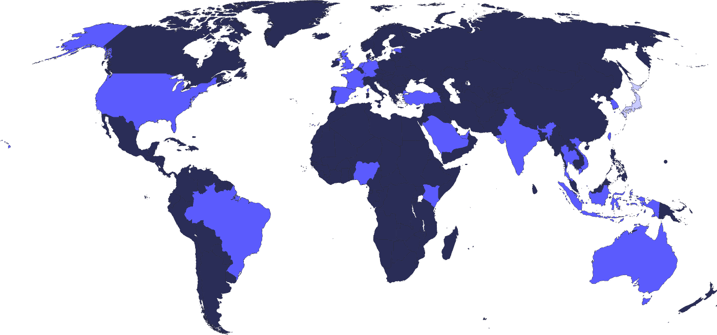 World map: 23 ecosystems covered, Japan and Singapore live